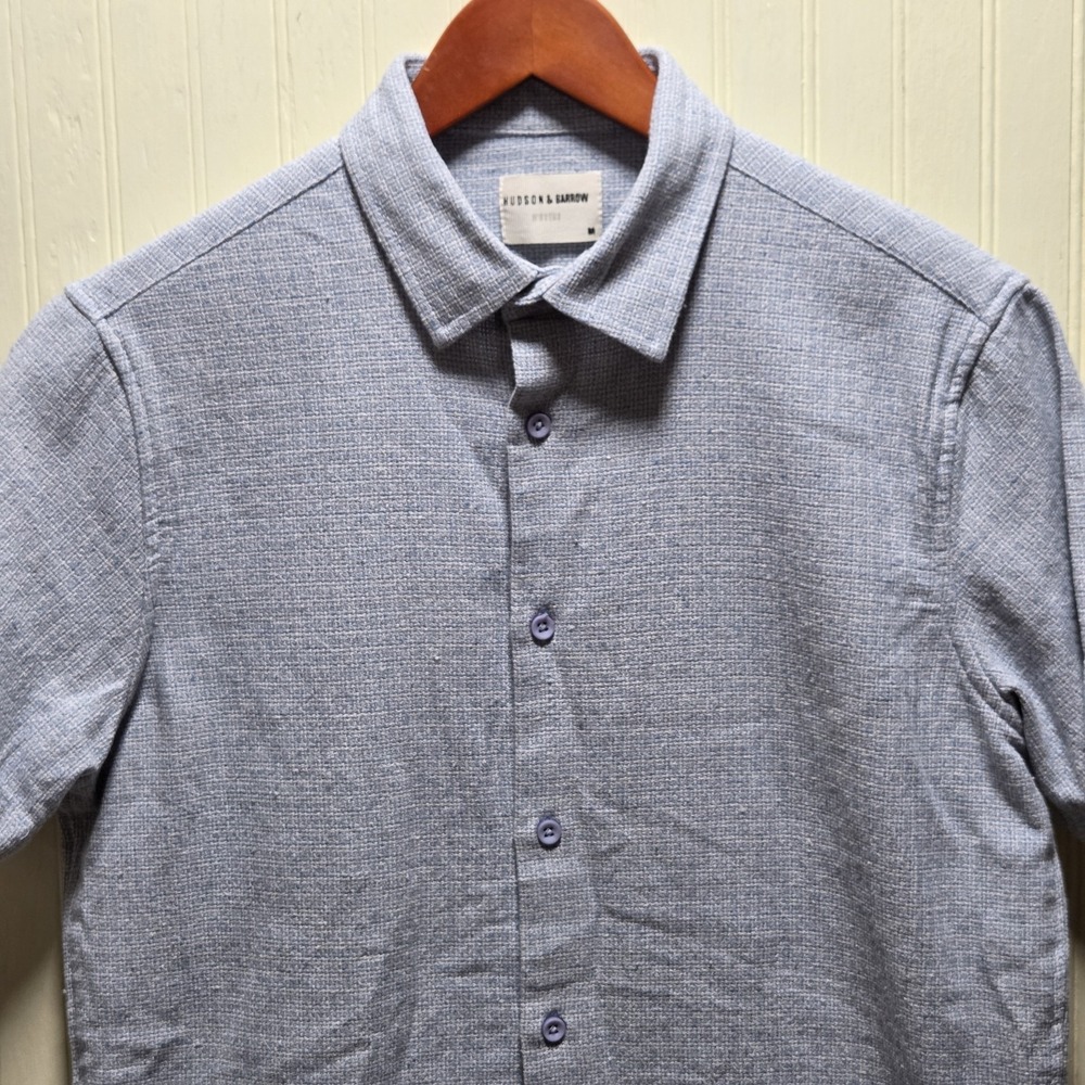 Hudson & Barrow Shirt Mens Medium Blue Geometric Short Sleeve‎ Button Front